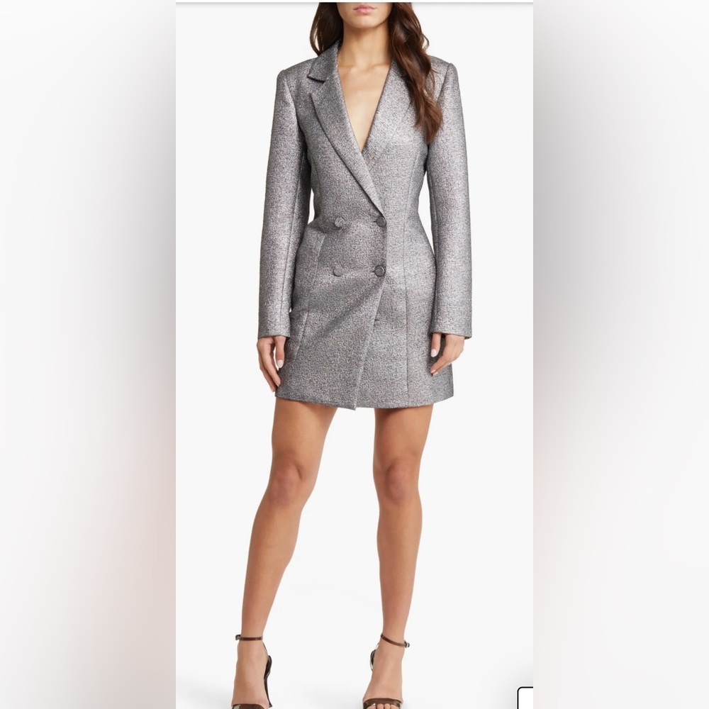 Silver Double-Breasted Blazer Dress